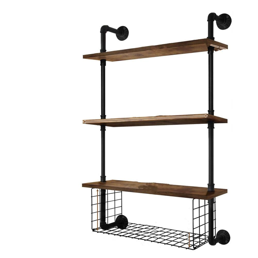 19.5 in. W x 7.9 in. D Rustic Brown Industrial Pipe Shelving, Floating Shel