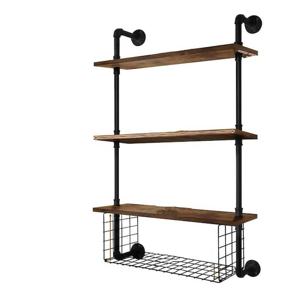 19.5 in. W x 7.9 in. D Rustic Brown Industrial Pipe Shelving, Floating ...