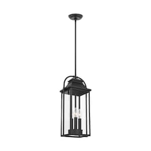 Wellsworth 3-Light Textured Black Outdoor Pendant Light with Clear Glass