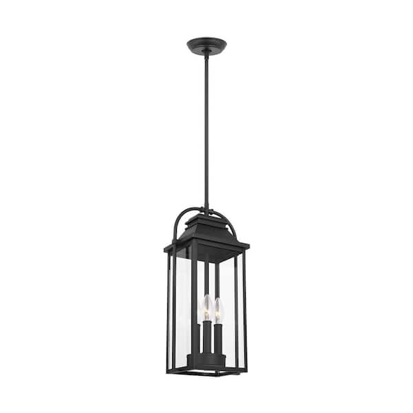 Generation Lighting Wellsworth 3-Light Textured Black Outdoor Pendant Light with Clear Glass