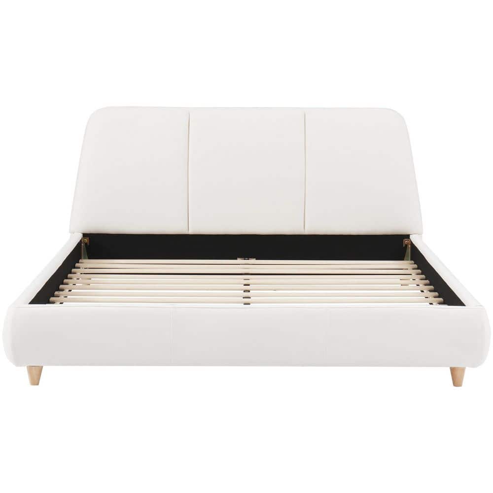 Luxe Modern White Linen Blend Upholstered Wood Frame King Size Platform Bed with Tufted Headboard - thumbnail 3
