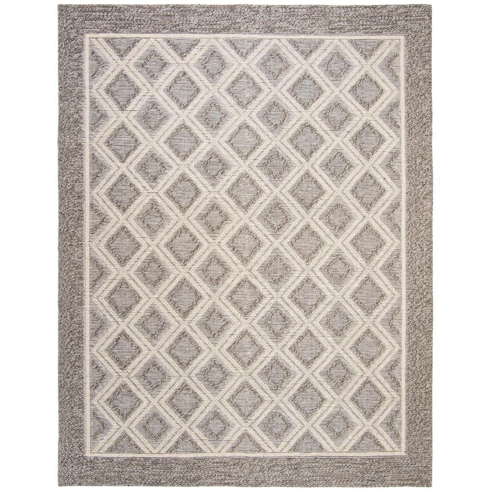 Grey and Ivory Geometric Wool 9' x 12' Handmade Area Rug