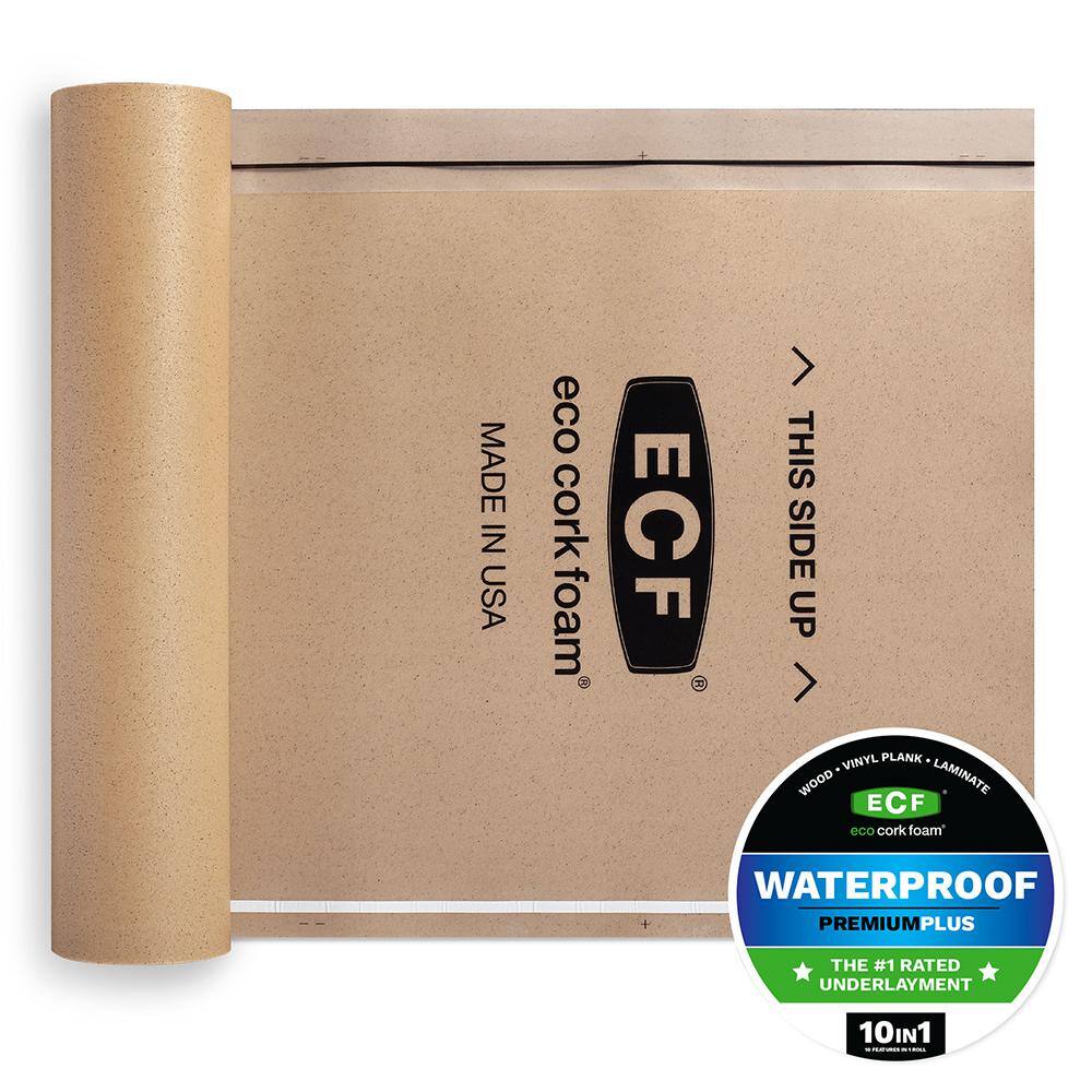 Eco Cork Foam 75 sq. ft. 3 ft. x 25 ft. x 3.2 mm Waterproof Premium Plus 10-in-1 Underlayment - Vinyl Plank, Laminate, Engineered Wood