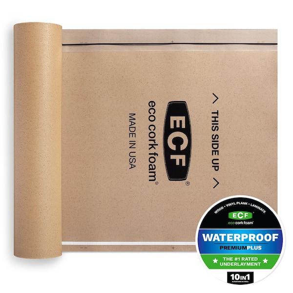 Eco Cork Foam 75 sq. ft. 3 ft. x 25 ft. x 3.2 mm Waterproof Premium Plus 10-in-1 Underlayment - Vinyl Plank, Laminate, Engineered Wood