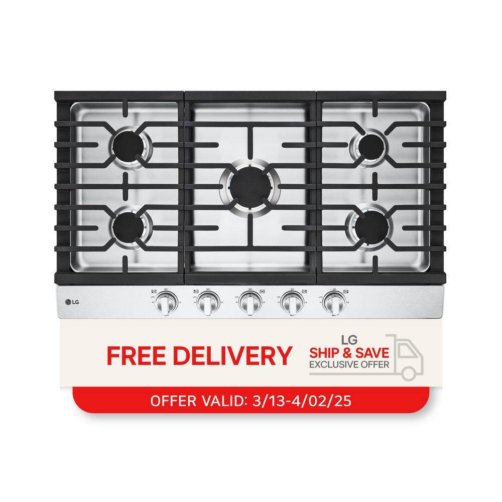 36 in. Gas Cooktop in Stainless Steel with 5 Burners and EasyClean