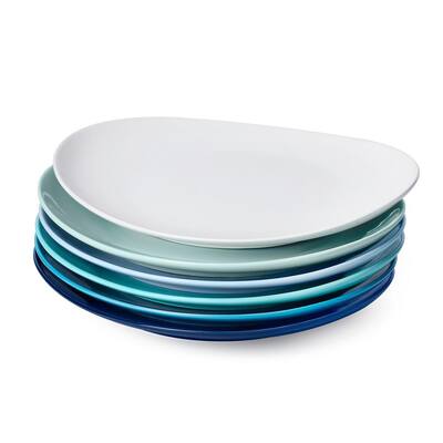 11 Inch Porcelain Dinner Plates Set of 6, Cool Assorted Colors