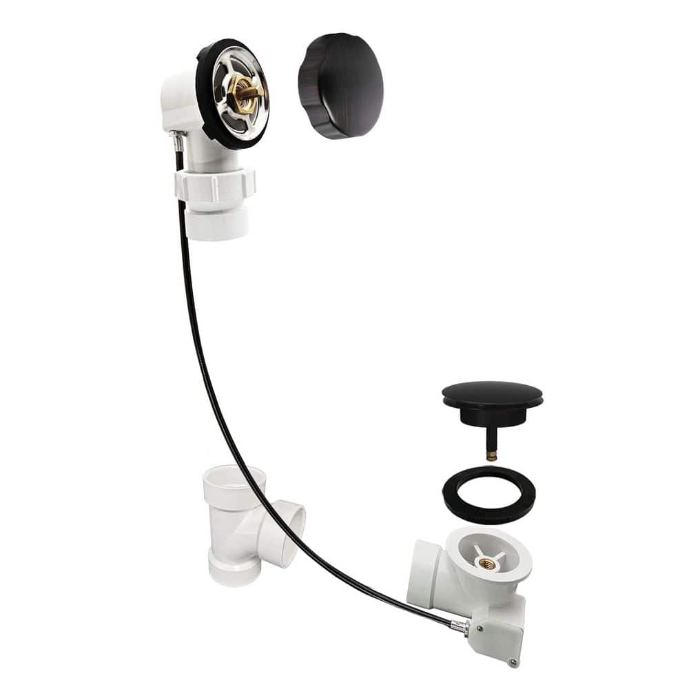 27 in. Cable Drive Bath Drain with Rotary Overflow Cover on a Ball Joint, Pop-Up Stopper-Sch. 40 PVC, Antique Bronze