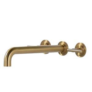 Double-Handle Wall Mount Roman Tub Faucet with 12 in. Long Spout and Valve in Brushed Gold