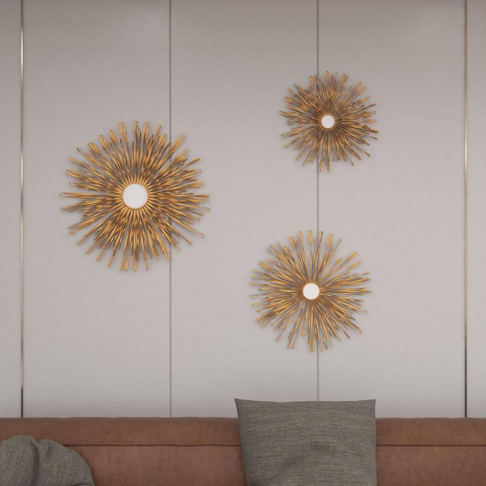 Gold Sunburst Round Metal Wall Mirror Set