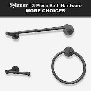 NestPro 3-Piece Bath Hardware Set with Adjustable Towel Bar/Rack, Toilet Paper Holder, Towel Ring in Matte Black