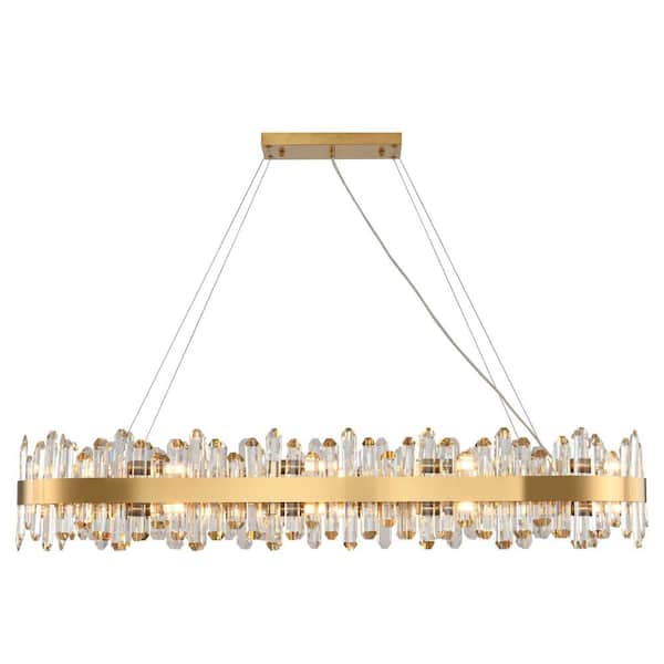 52 in. 20-Light Modern Brass Gold Crystal Chandelier, K9 Crystal Chandelier Lights Kitchen Island Dining Room, Kitchen
