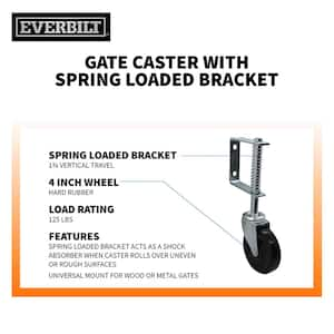 4 in. Black Hard Rubber and Steel Swivel Gate Caster with Adjustable Spring Bracket and 125 lbs. Load Rating (2-Pack)