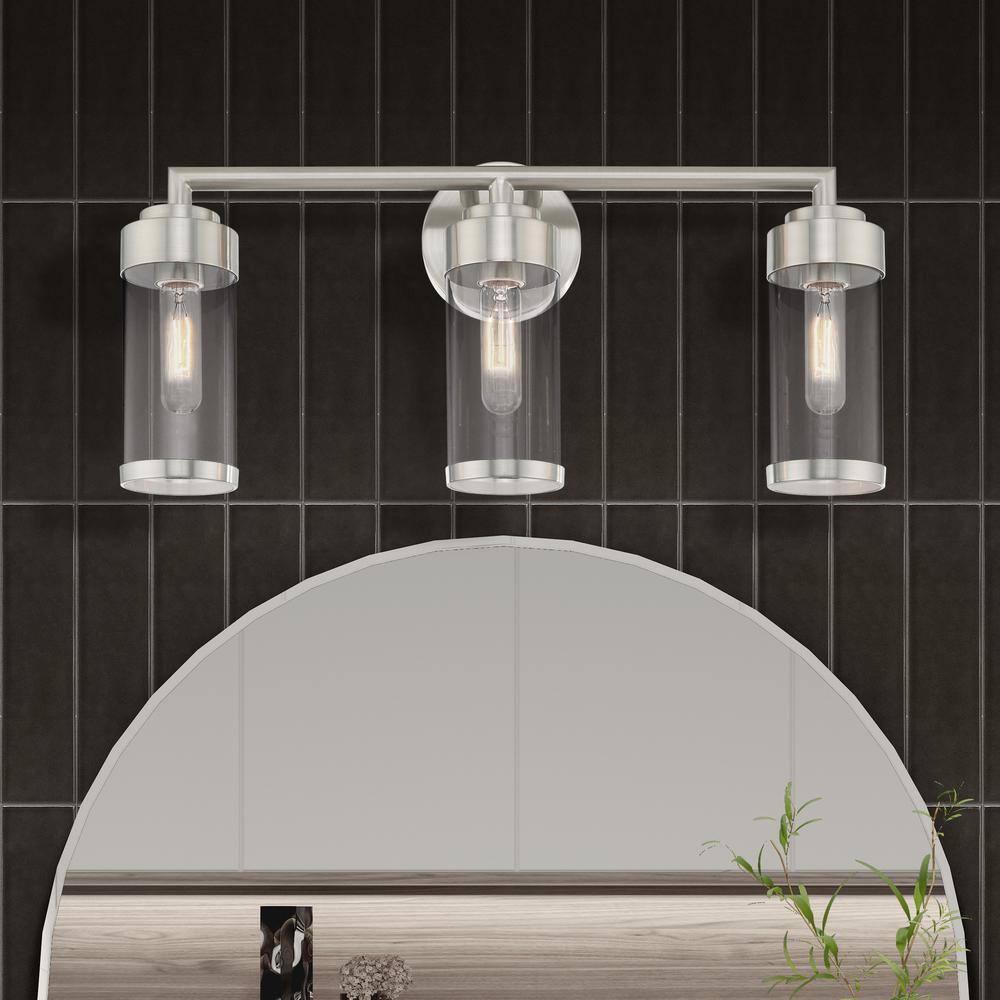 Hillcrest Brushed Nickel 3-Light Bath Vanity with Clear Glass