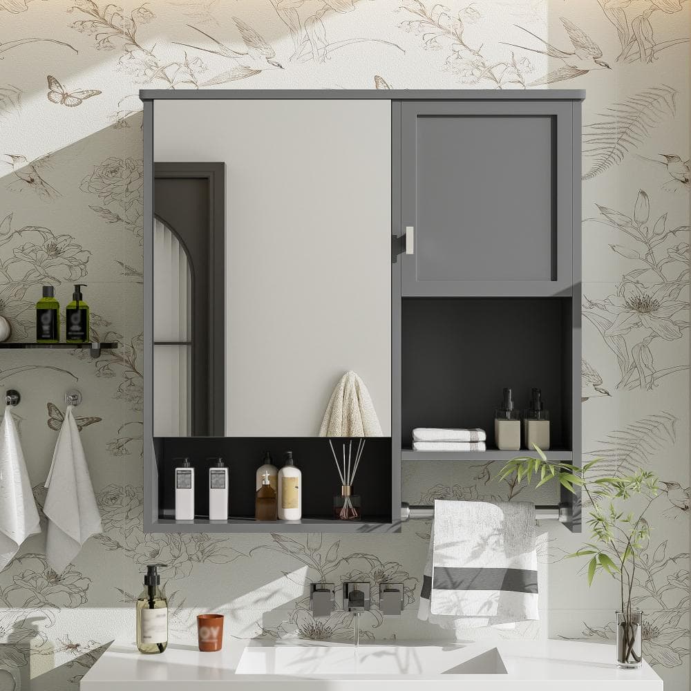 Modern 29 in. W x 28 in. H Rectangular White Wall Surface Mounted Storage Medicine Cabinet with Mirror, Towels Bar price history on PriceWatchPro