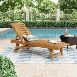 Reclining Fir Wood Chaise Lounge Chairs With 3 Positions Adjustable and Pull-Out Tray for Outdoor Garden Patio Pool