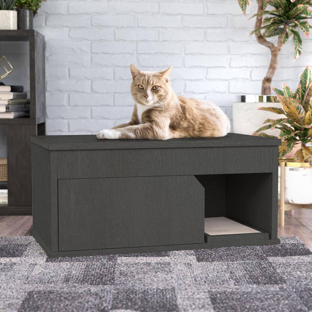 Charcoal Black Eco-Friendly Modern Cat Litter Box Enclosure