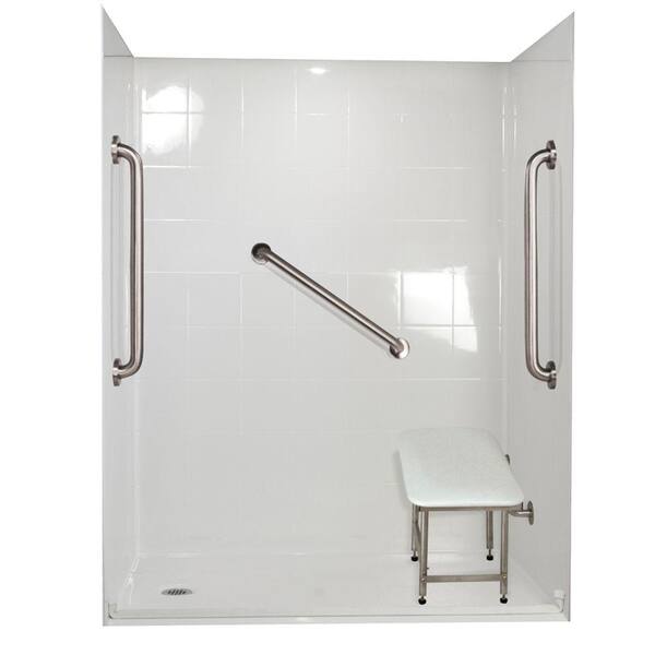 Ella Standard Plus 24 33 in. x 60 in. x 77-3/4 in. Barrier Free Roll-In Shower Kit in White with Left Drain