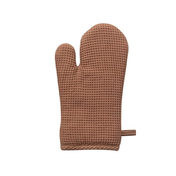 Storied Home Woven Linen and Cotton Terra-Cotta Orange Waffle Oven Mitt