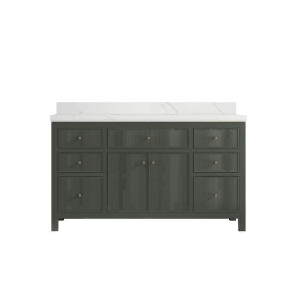 Willow Collections Sonoma 60 in. W x 22 in. D x 36 in. H Single Sink Bath Vanity in Pewter Green with 2" Calacatta Quartz Top