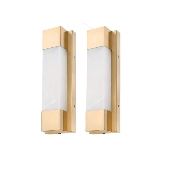 Cloud Stone 16 in. 1 Light Gold LED Vanity Light Bar with Natural Spanish Marble and 5CCT Dimmable Feature 2 PK