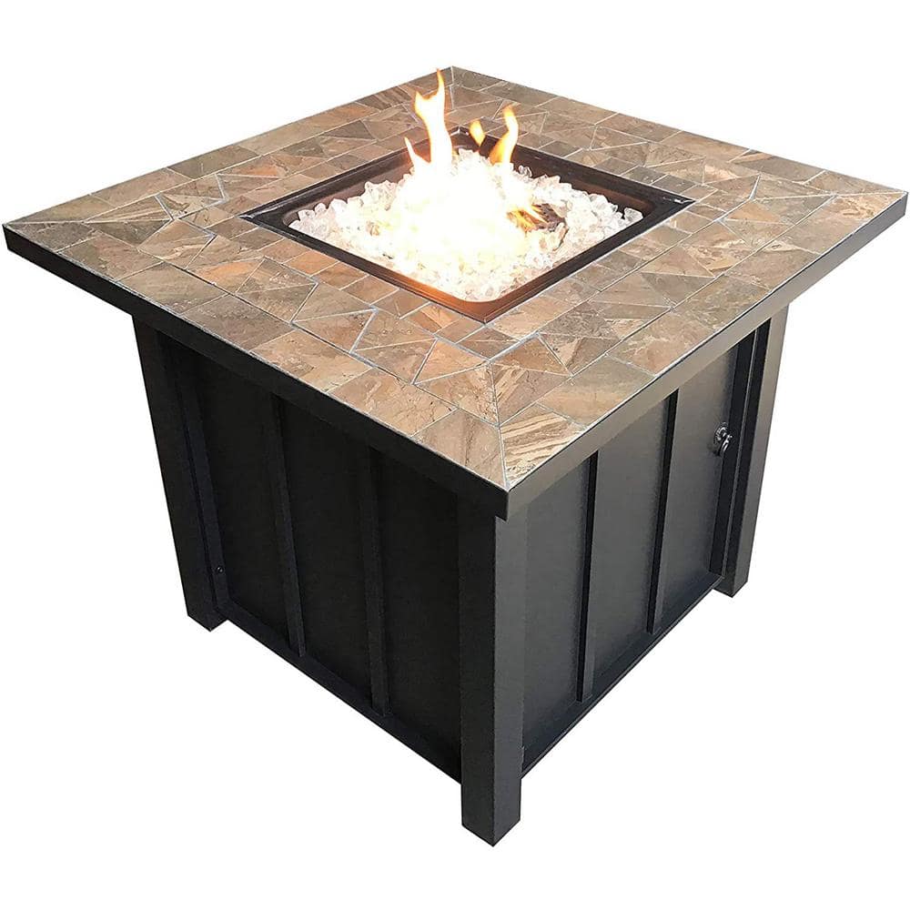 Square Brown Tile Top Propane Fire Pit, Best Rated Propane Fire Pits