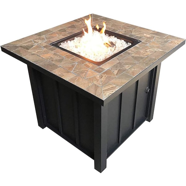 Square Brown Tile Top Propane Fire Pit, Fire Pit On Wheels Home Depot