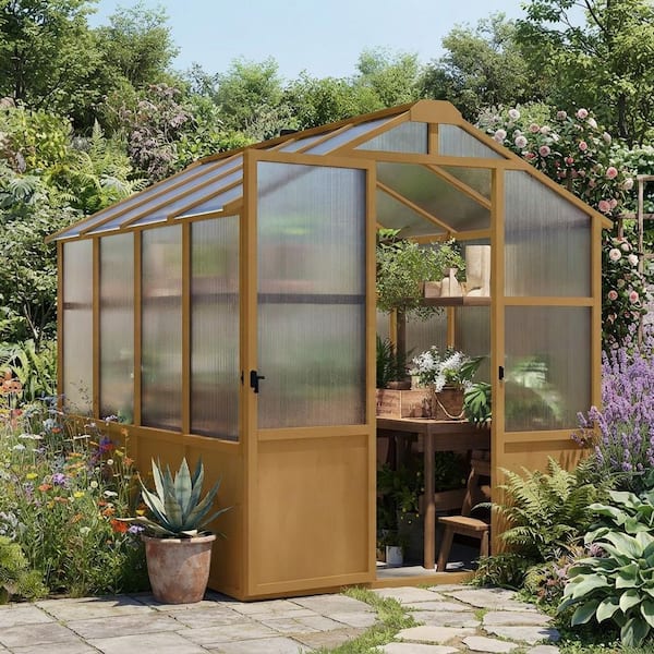 71 in. W x 95 in. D x 83 in. H Wood Walk-in Greenhouse with Thick Polycarbonate Panel and Adjustable Roof Vents for Lawn
