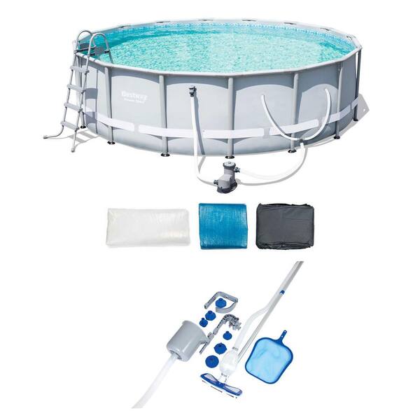Bestway 16 ft. Round 48 in. Deep Metal Frame Pro Frame Pool Set with Pool Vacuum and Maintenance Kit