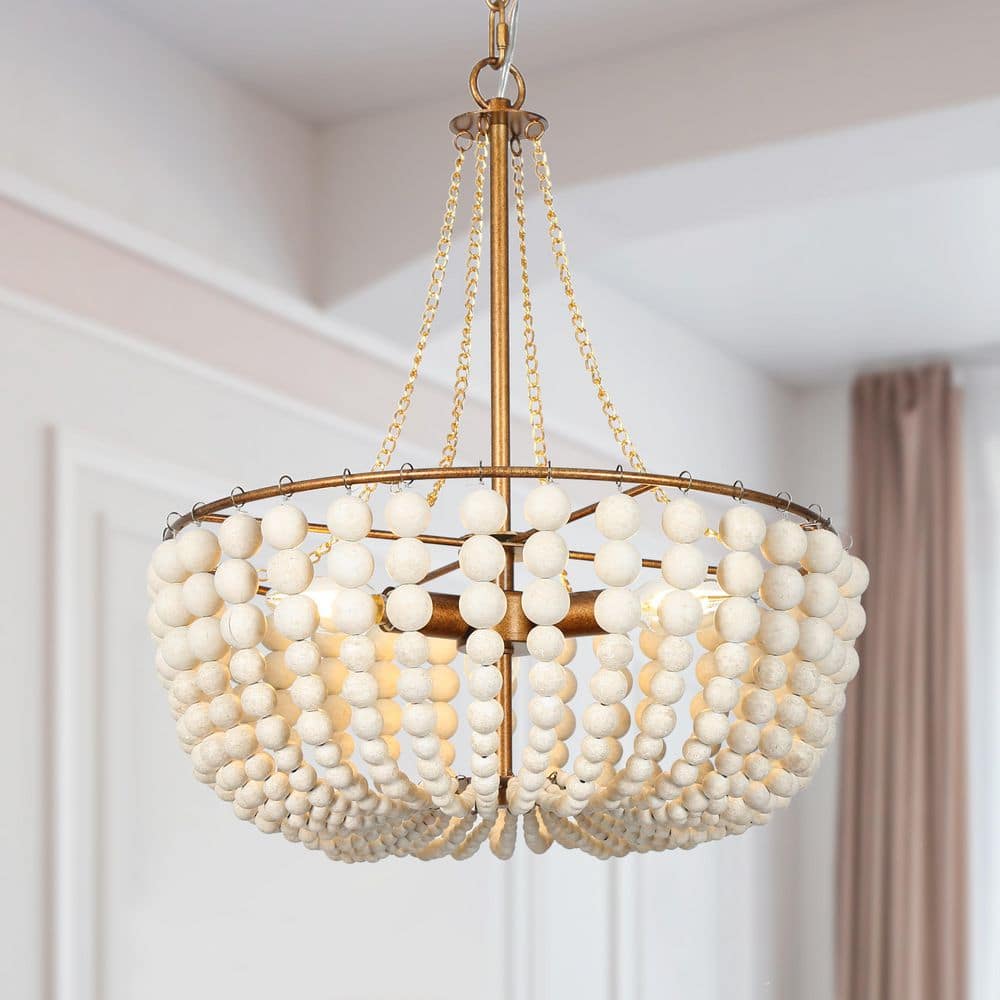 3-Light Antique Gold Drum Chandelier with Weatheted White Wood Beads price history on PriceWatchPro