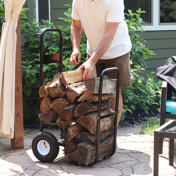 Sunnydaze Decor Steel Firewood Log Cart Carrier with Cover in