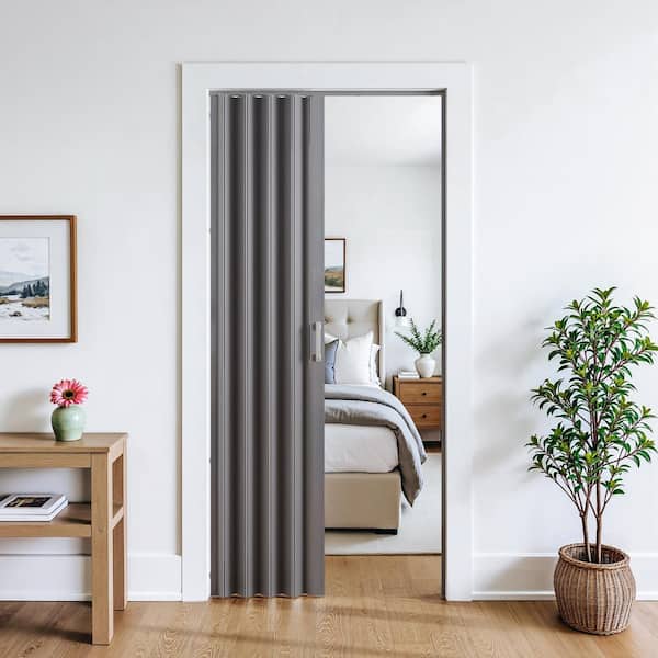 36 in. x 80 in. Gray Finished PVC Interior Folding Accordion Door with Hardware Kit