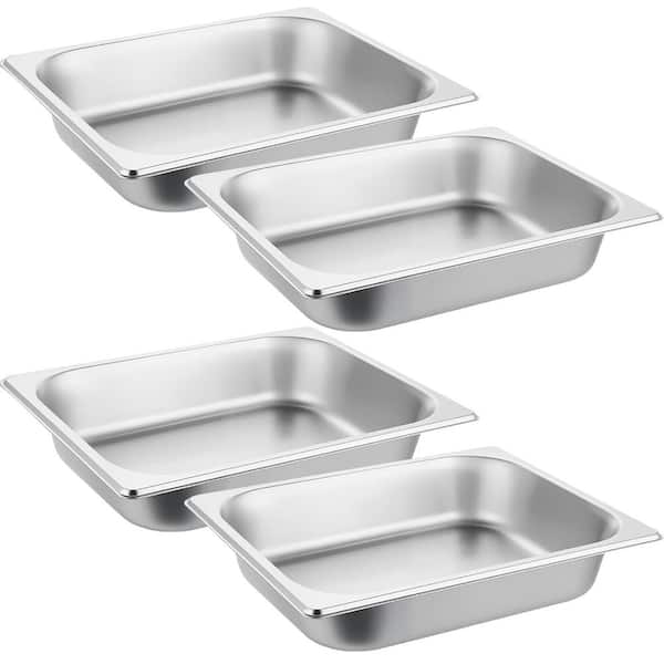 Half Size Steam Table Pan Series 4 qt. Silver Stainless Steel Food Pan for Buffet with Stackable 4-Pack Chafing Dishes