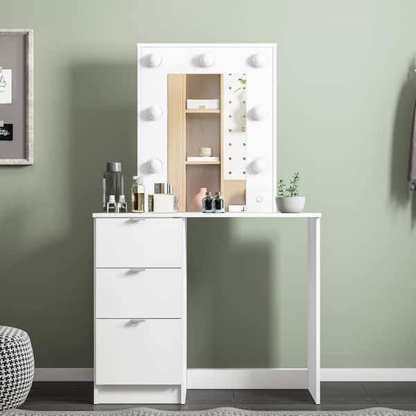 Daisy White Makeup Vanity Table with Lighted Mirror