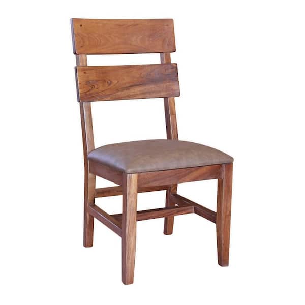 Benjara Brown Faux Leather Wooden Frame Dining Chair (Set of 2)