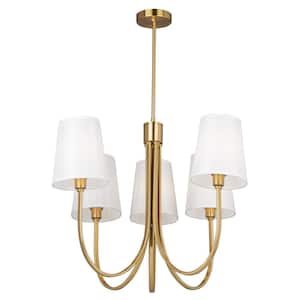 Rhythm 5-Light Brushed Gold Chandelier with Linen Shade