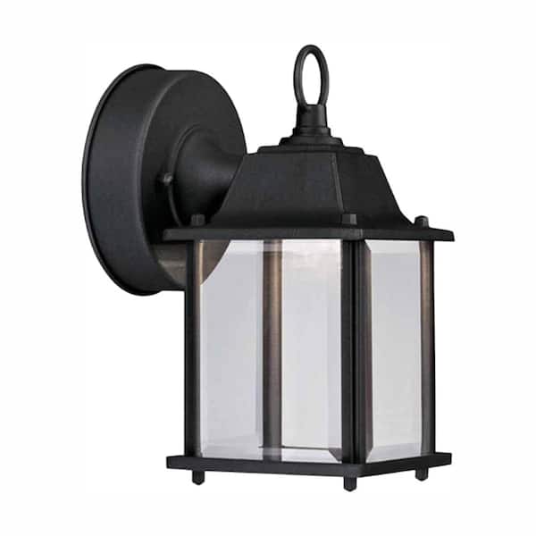 Hampton Bay 8.375 in. Black Line Voltage Outdoor Wall Light Lantern Sconce with Integrated LED
