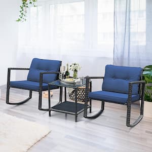 Patio Navy 3PCS Metal Patio Conversation with Cushions
