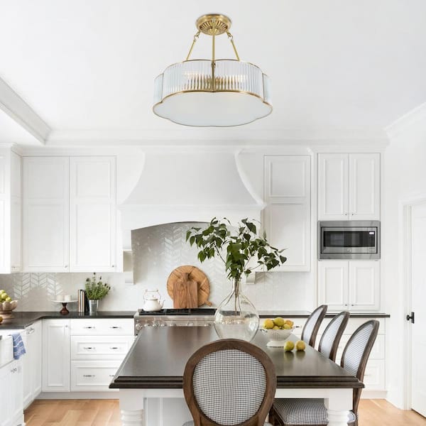 OUKANING 19.68 in. 4-Light Gold Modern Semi-Flush Mount Ceiling