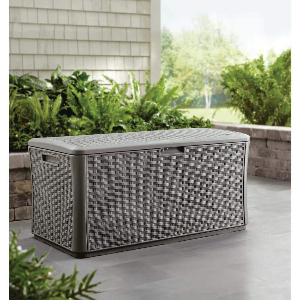 134 Gallon Stoney Gray Wicker Pattern Deck Box