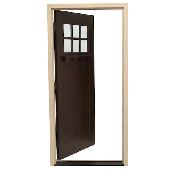 37.5 in. x 81.625 in. 6 Lite Craftsman Stained Chestnut Mahogany Left-Hand Inswing Fiberglass Prehung Front Door 37.5 in. x 81.625 in. 6 Lite Craftsman Stained Chestnut Mahogany Left-Hand Inswing Fiberglass Prehung Front Door