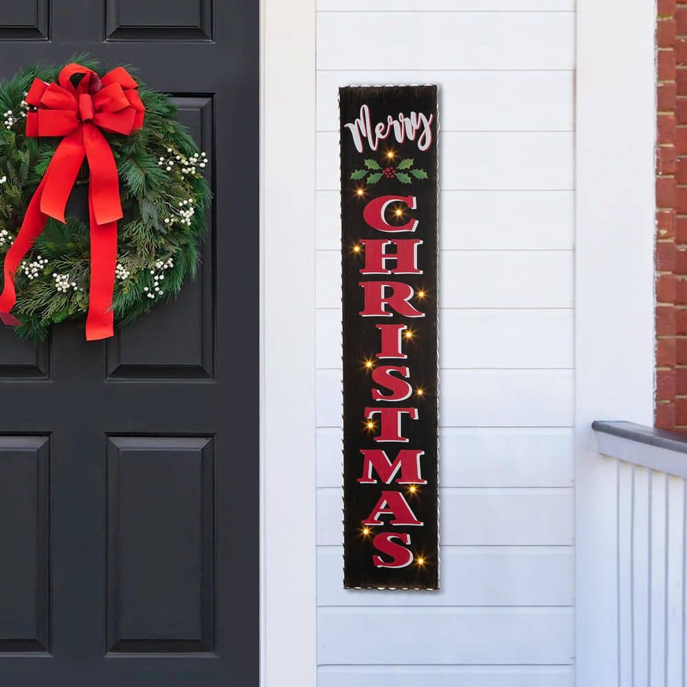 Glitzhome Lighted Wooden Christmas Porch Sign, 42"