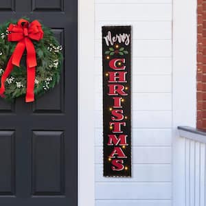 42 in. H Wooden Black Christmas Porch Sign Lighted