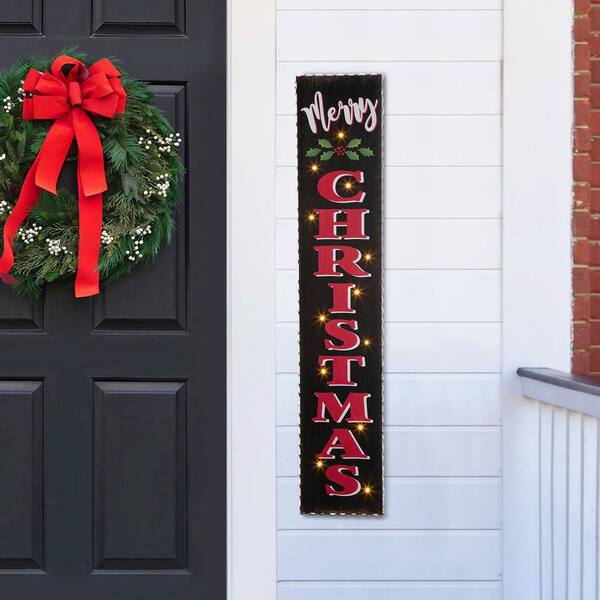 Glitzhome 42 in. H Wooden Black Christmas Porch Sign Lighted