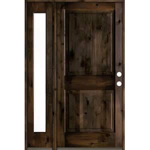 56 in. x 80 in. Rustic knotty alder Left-Hand/Inswing Clear Glass Black Stain Wood Prehung Front Door with Left Sidelite
