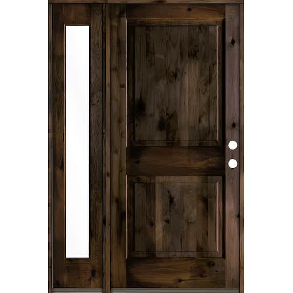 Krosswood Doors 56 in. x 80 in. Rustic knotty alder Left-Hand/Inswing Clear Glass Black Stain Wood Prehung Front Door with Left Sidelite