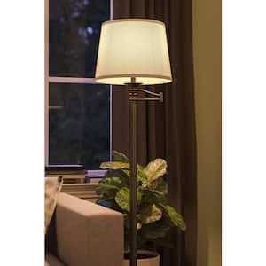 Riverside 59 in. Copper Bronze 1-Light Swing Arm Floor Lamp with Cotton Drum Shade