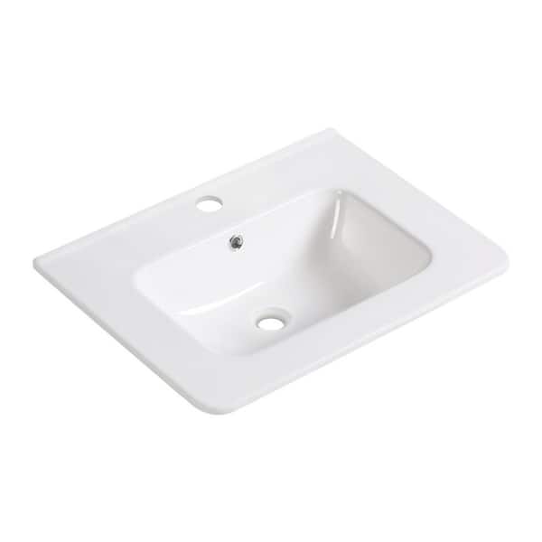 24.02 in. W x 18.12 in. D Ceramic Vanity Top in White without Faucet & Drain