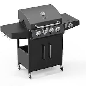 4-Burner Portable Propane Gas Grill in Black with Side Table