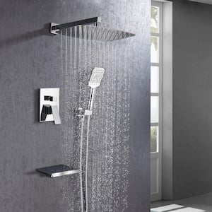 1-Handle 3-Spray Square High Pressure Shower Faucet Waterfall 12 in. Shower Head in Polished Chrome (Valve Included)