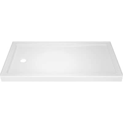 Classic 400 60 in. L x 32 in. W Alcove Shower Pan Base with Left Drain in High Gloss White